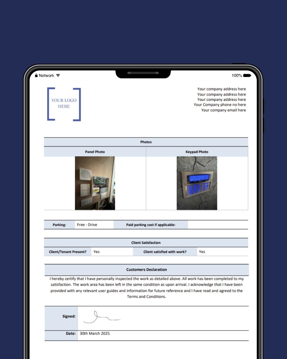 Intruder Alarm Installation Job Completion Report - Image 2